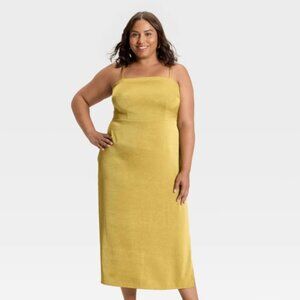 A New Day 1X Womens Column Slip Dress Satin Olive